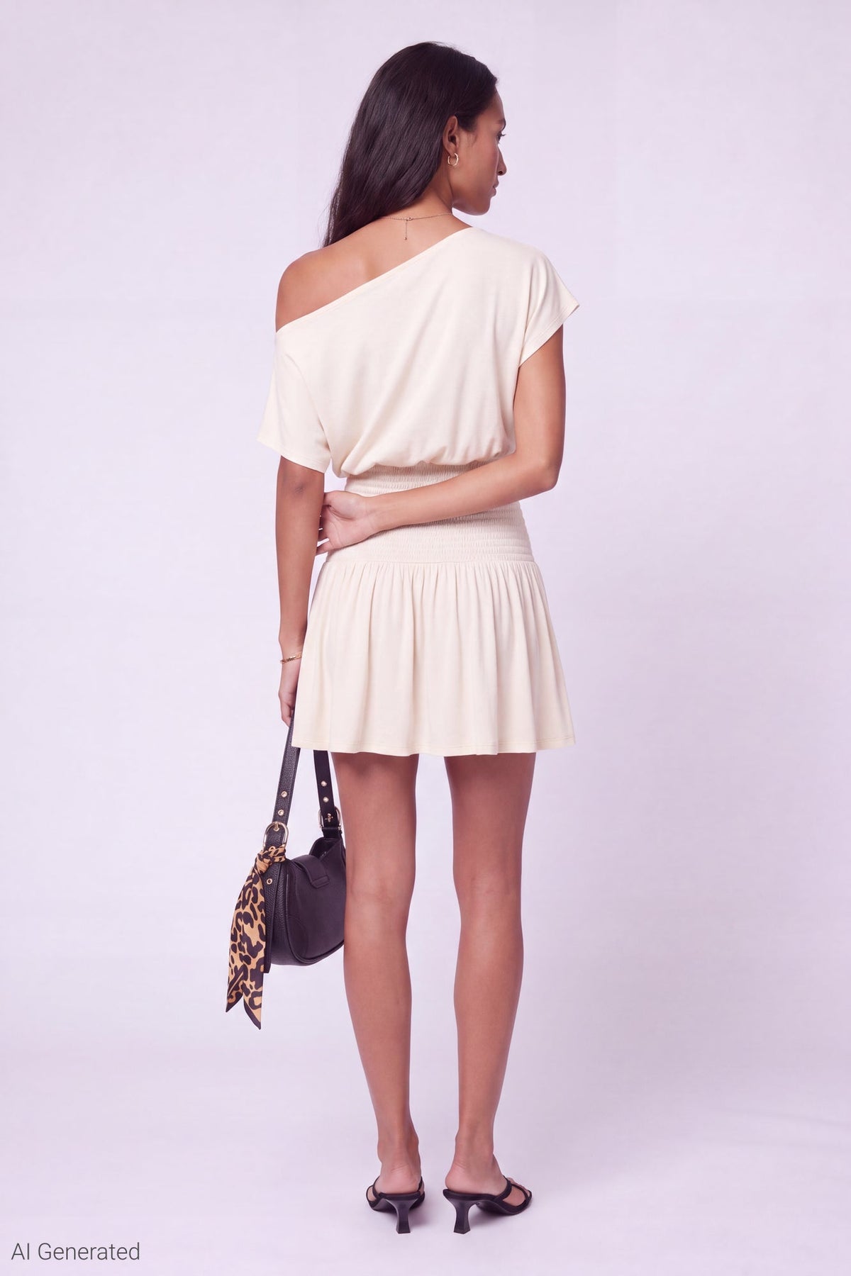 Off Shoulder Smocked Waist Mini Dress
