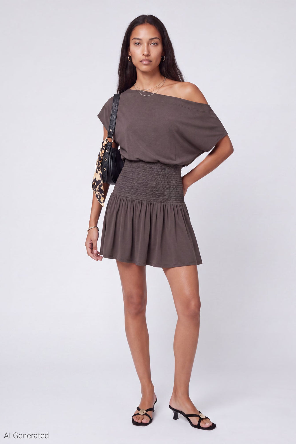 Off Shoulder Smocked Waist Mini Dress