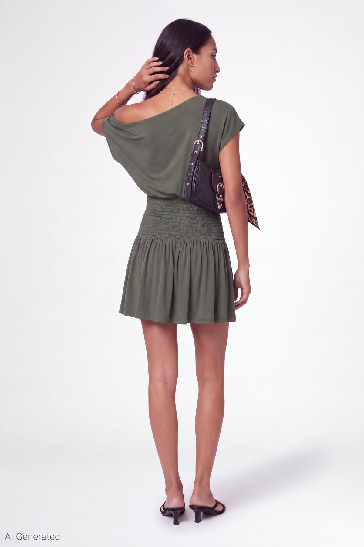 Off Shoulder Smocked Waist Mini Dress