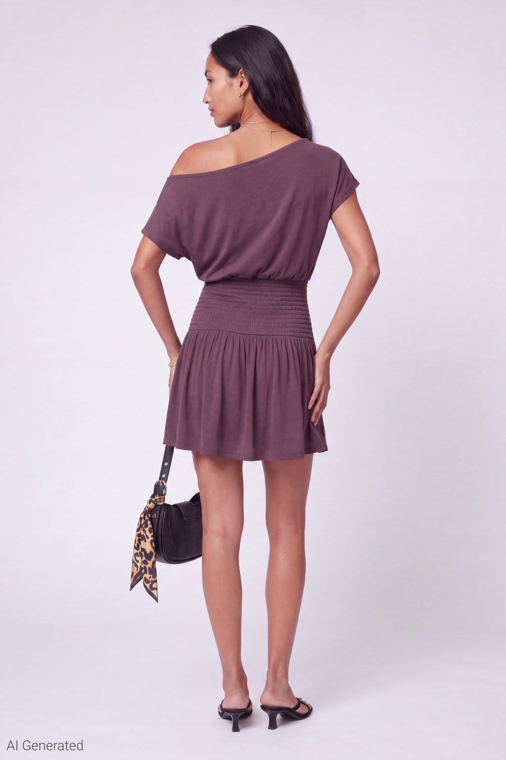 Off Shoulder Smocked Waist Mini Dress