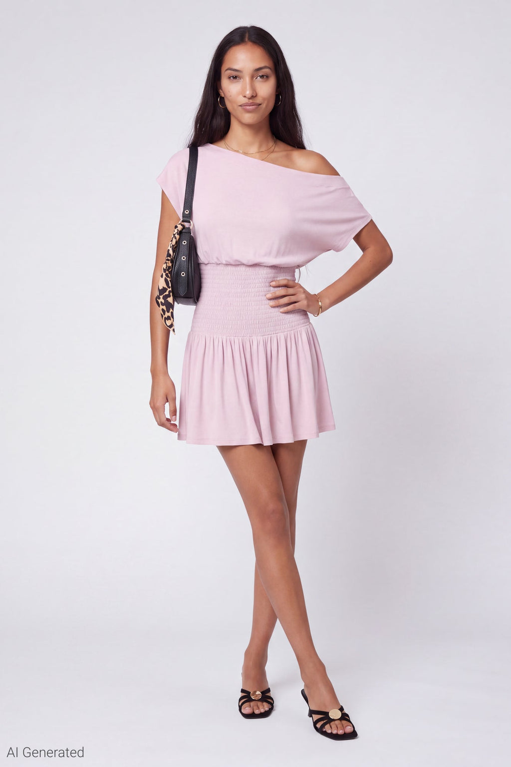 Off Shoulder Smocked Waist Mini Dress
