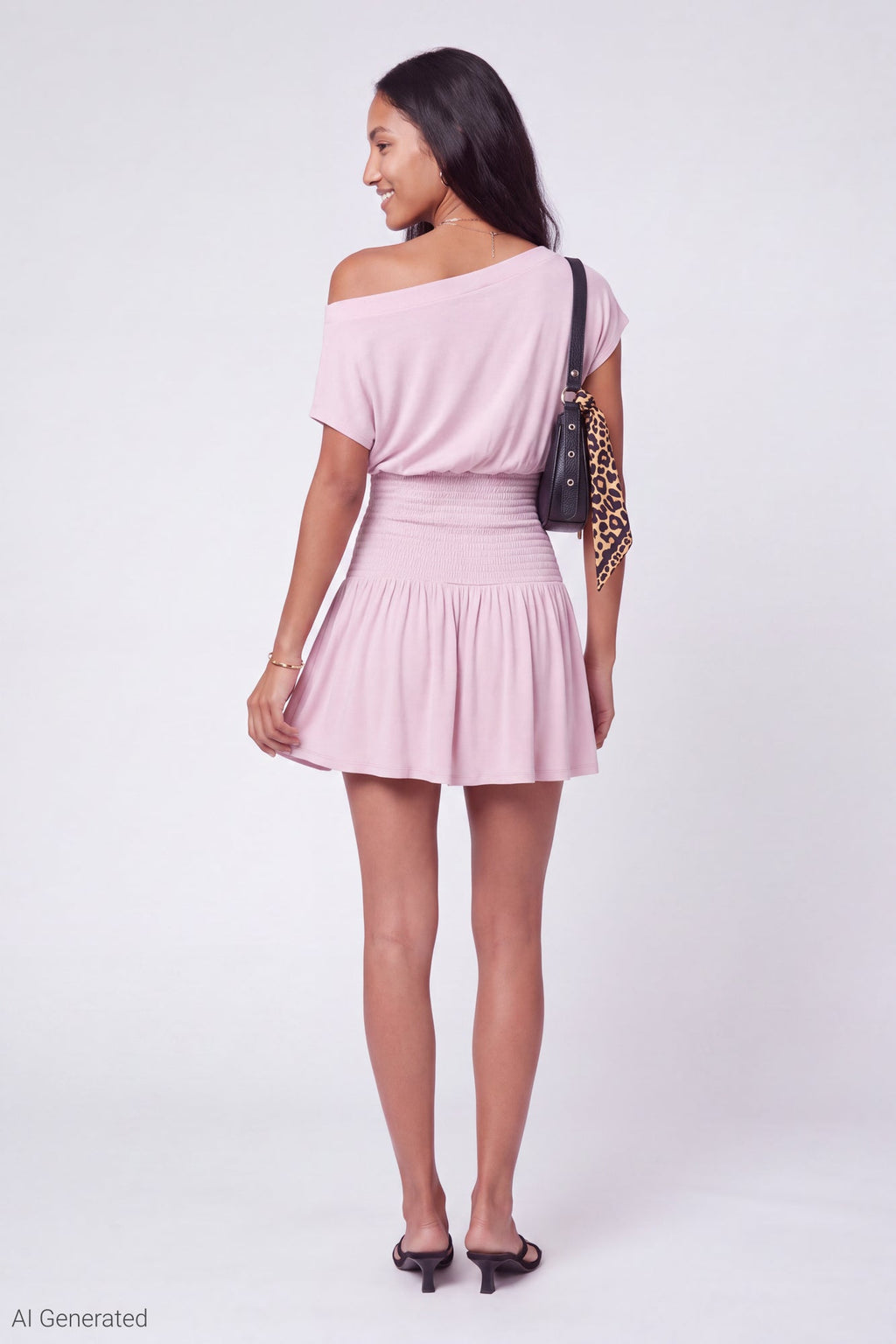 Off Shoulder Smocked Waist Mini Dress