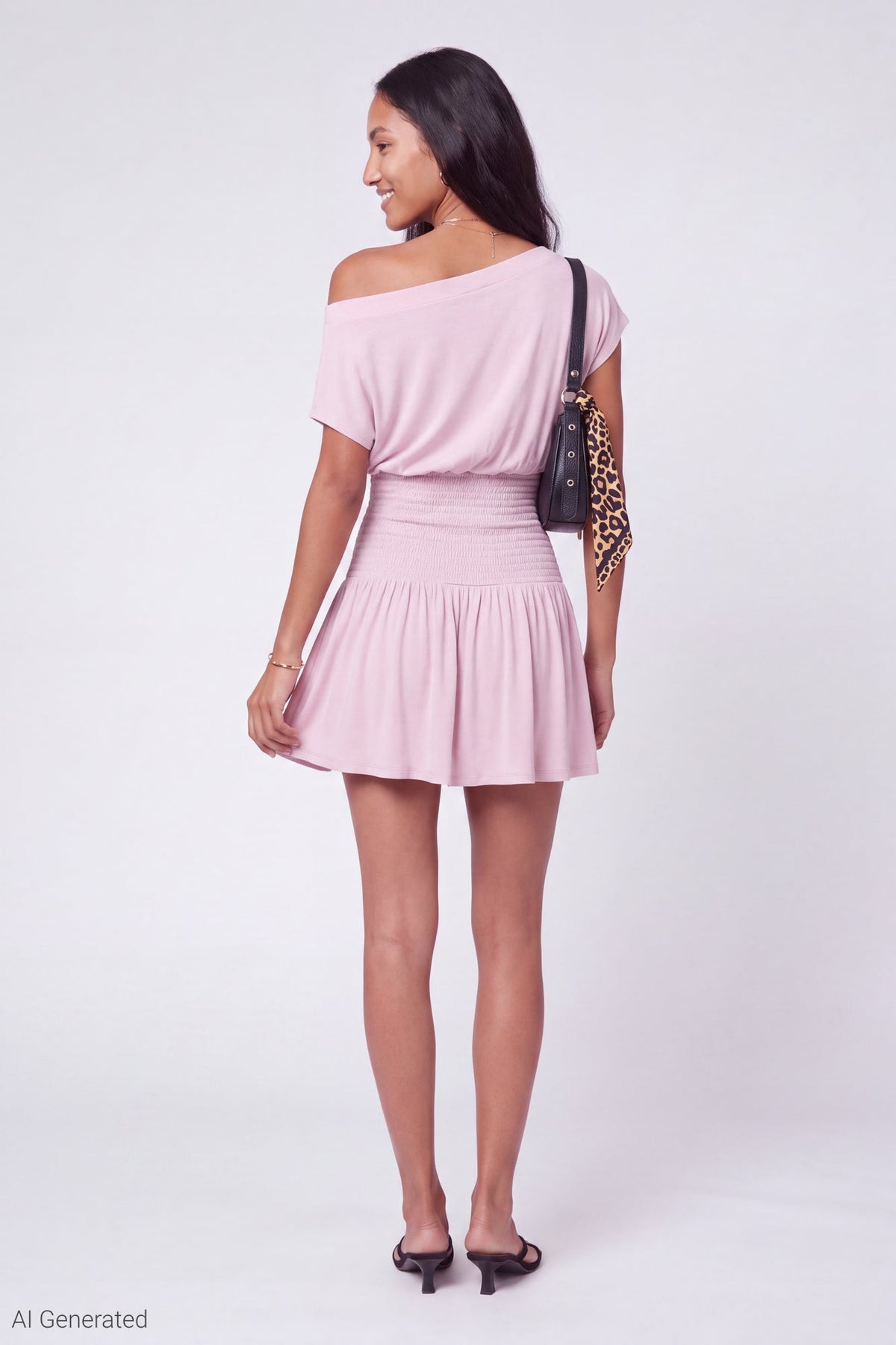 Off Shoulder Smocked Waist Mini Dress