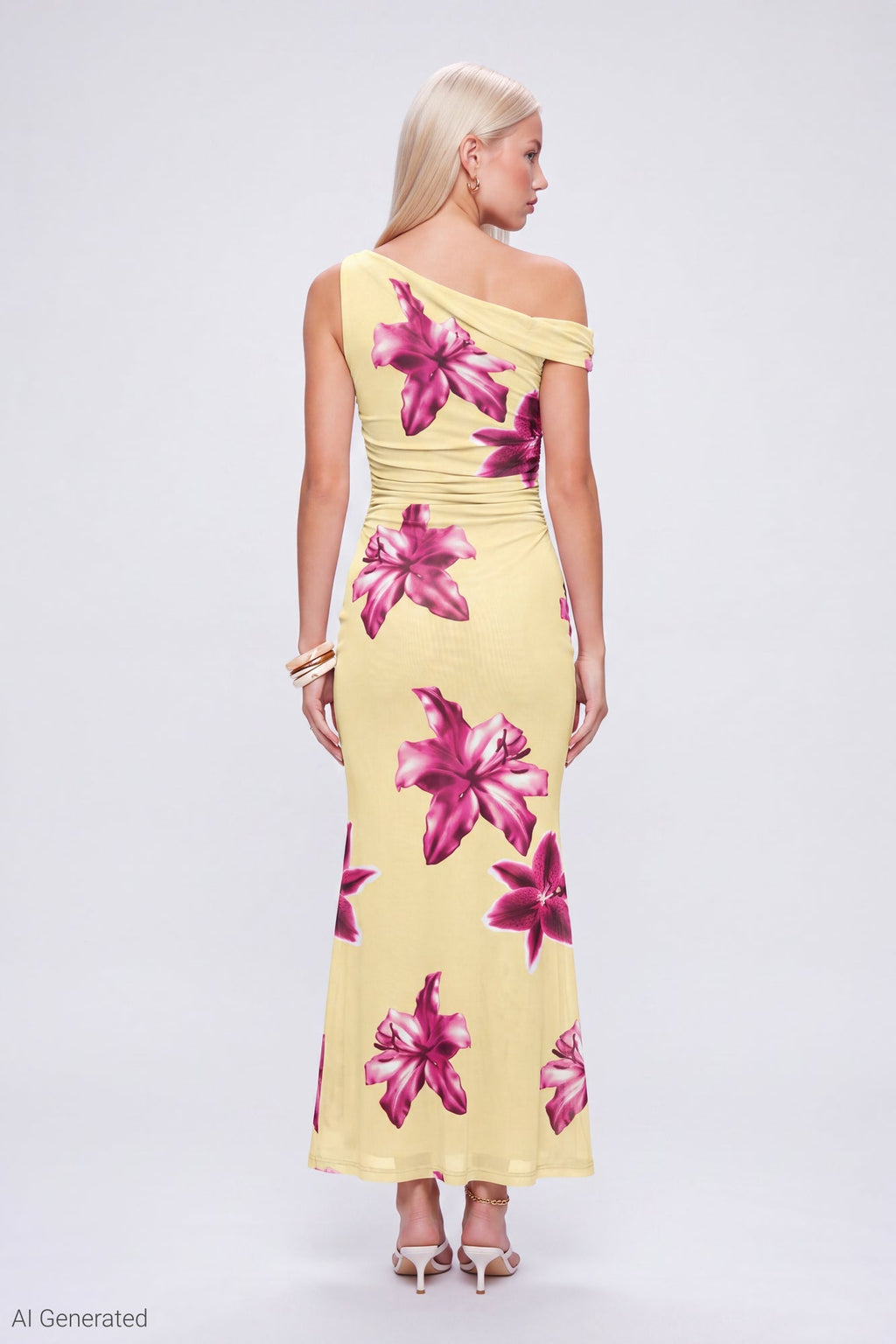 Mesh Printed Off Shoulder Midi Dress