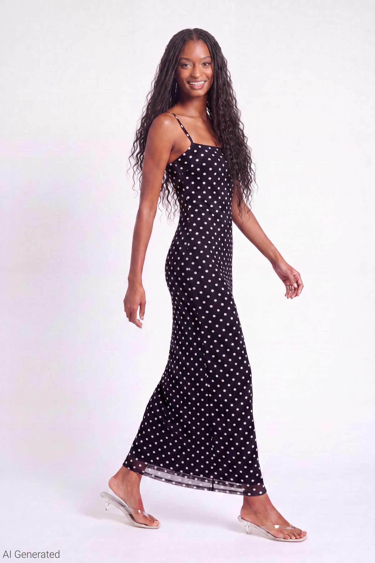 Printed Mesh Maxi Dress