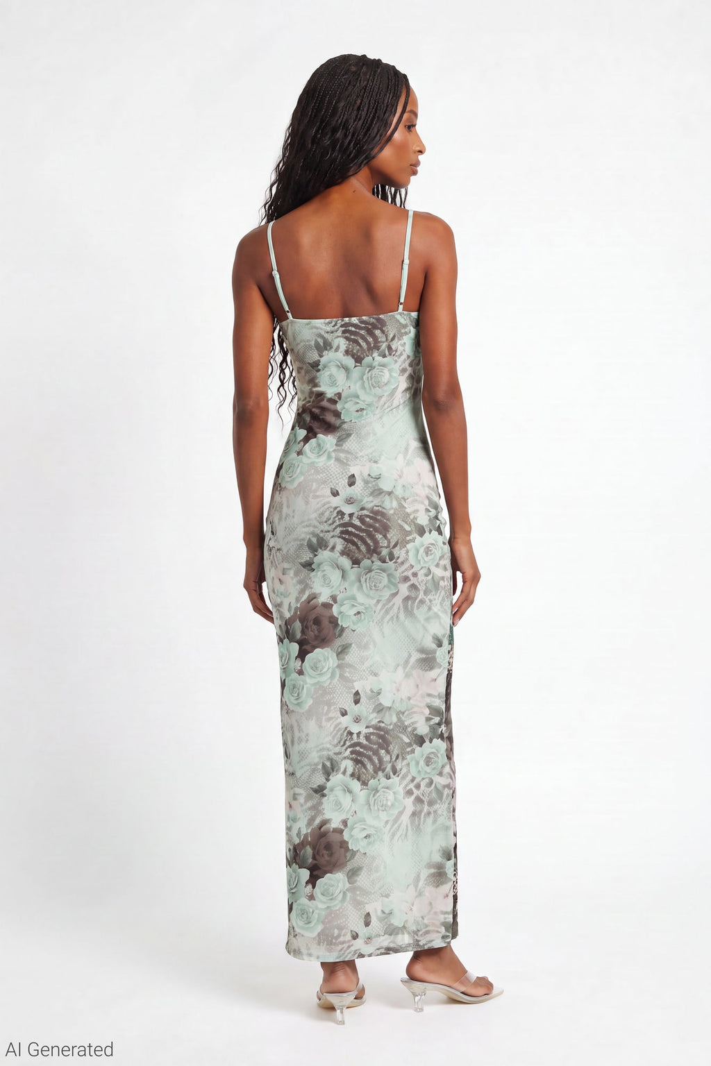 Printed Mesh Maxi Dress