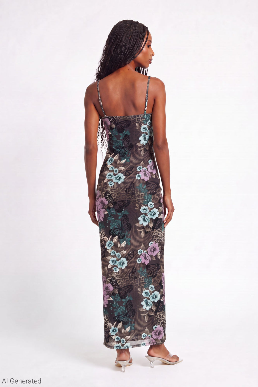Printed Mesh Maxi Dress