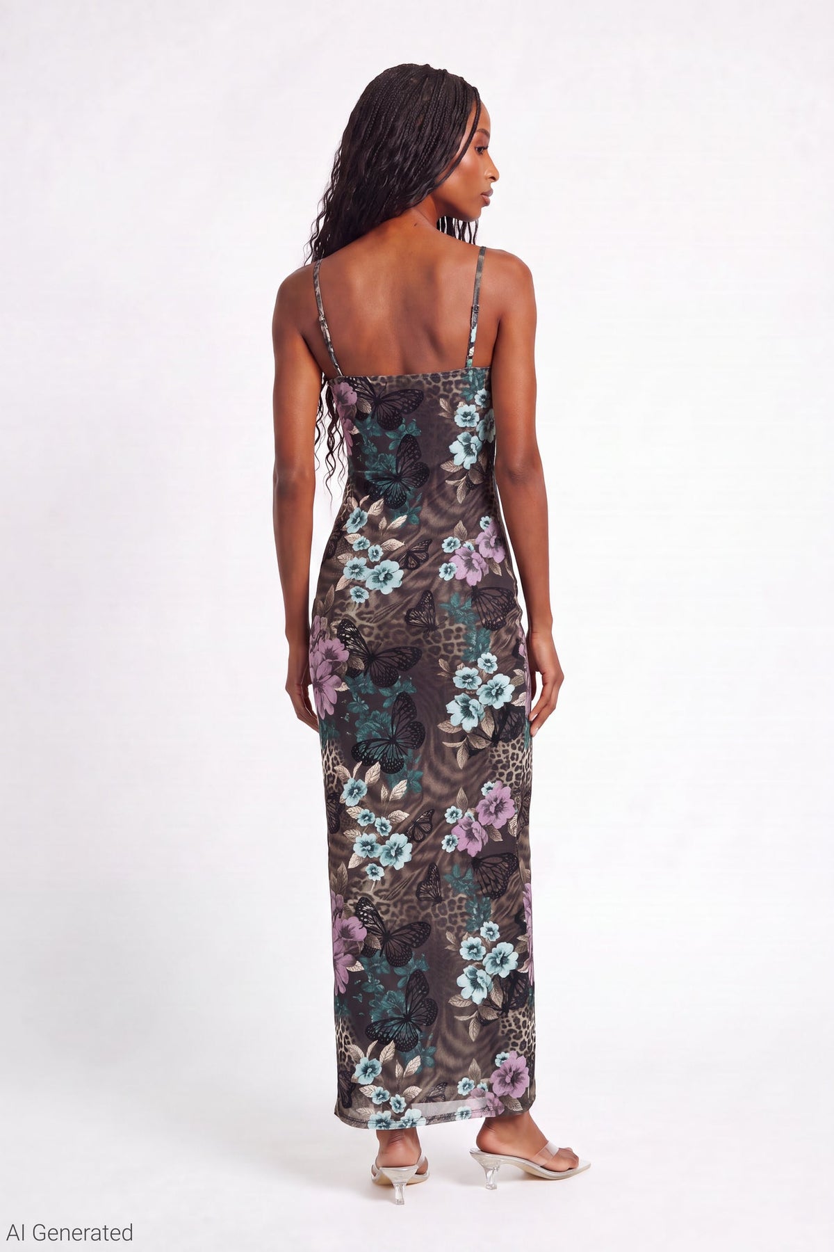 Printed Mesh Maxi Dress