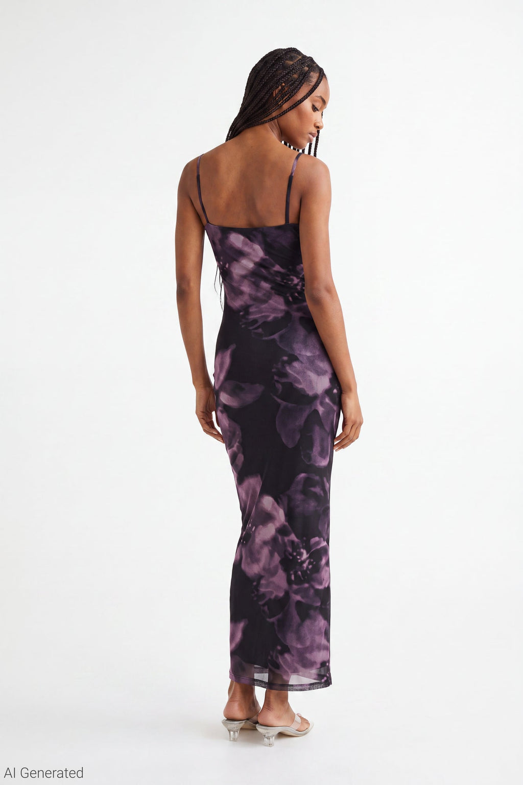 Printed Mesh Maxi Dress