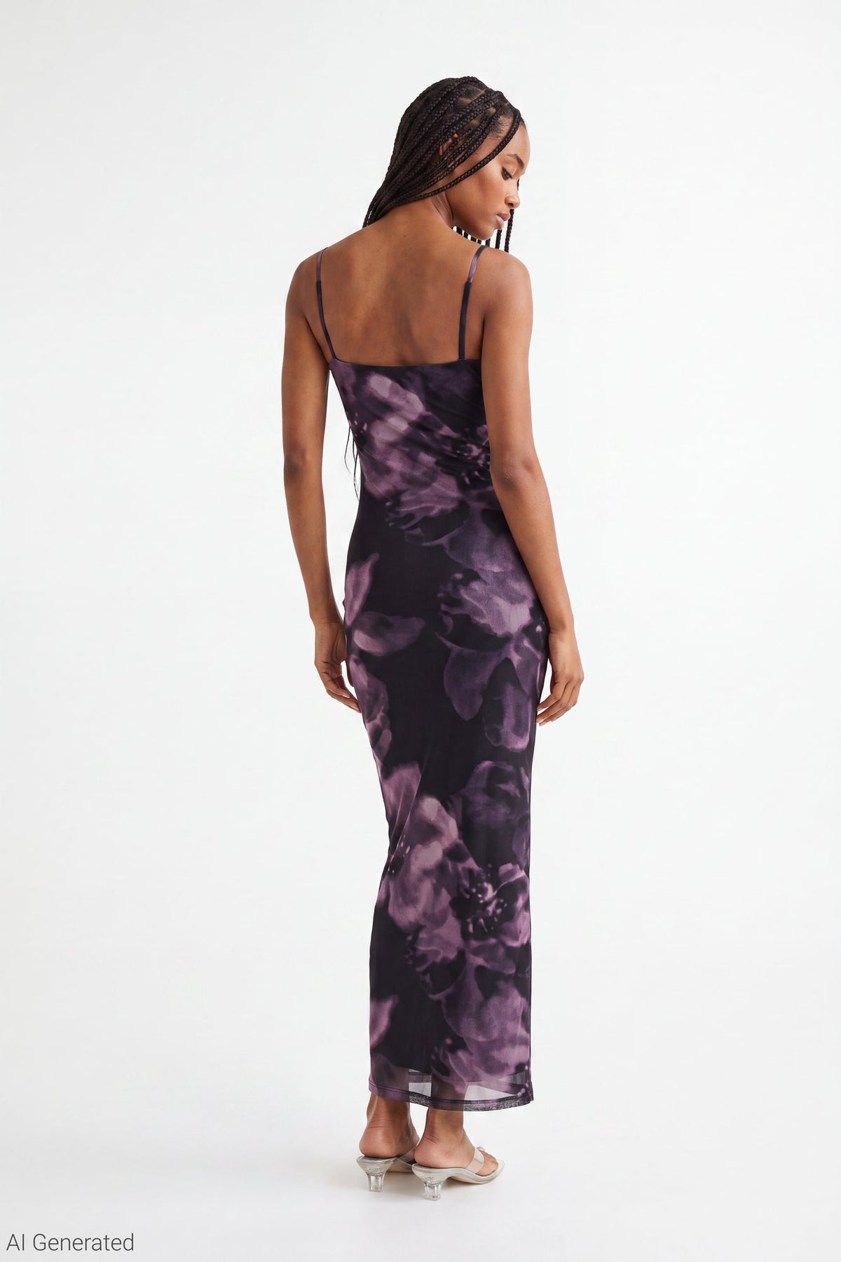 Printed Mesh Maxi Dress