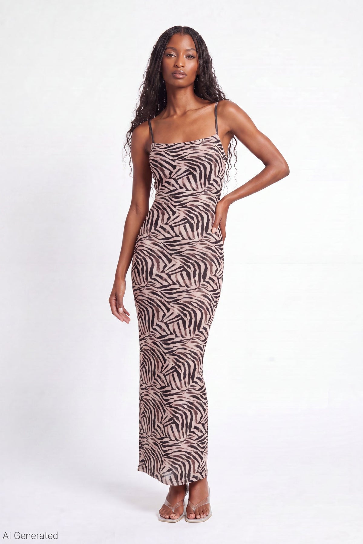 Printed Mesh Maxi Dress