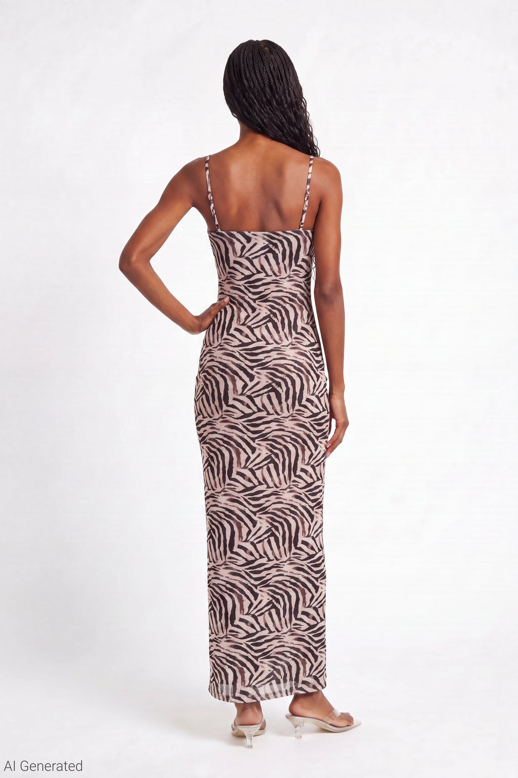 Printed Mesh Maxi Dress