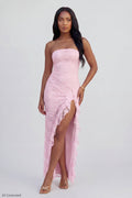 Lace Ruffle Strapless Maxi Dress