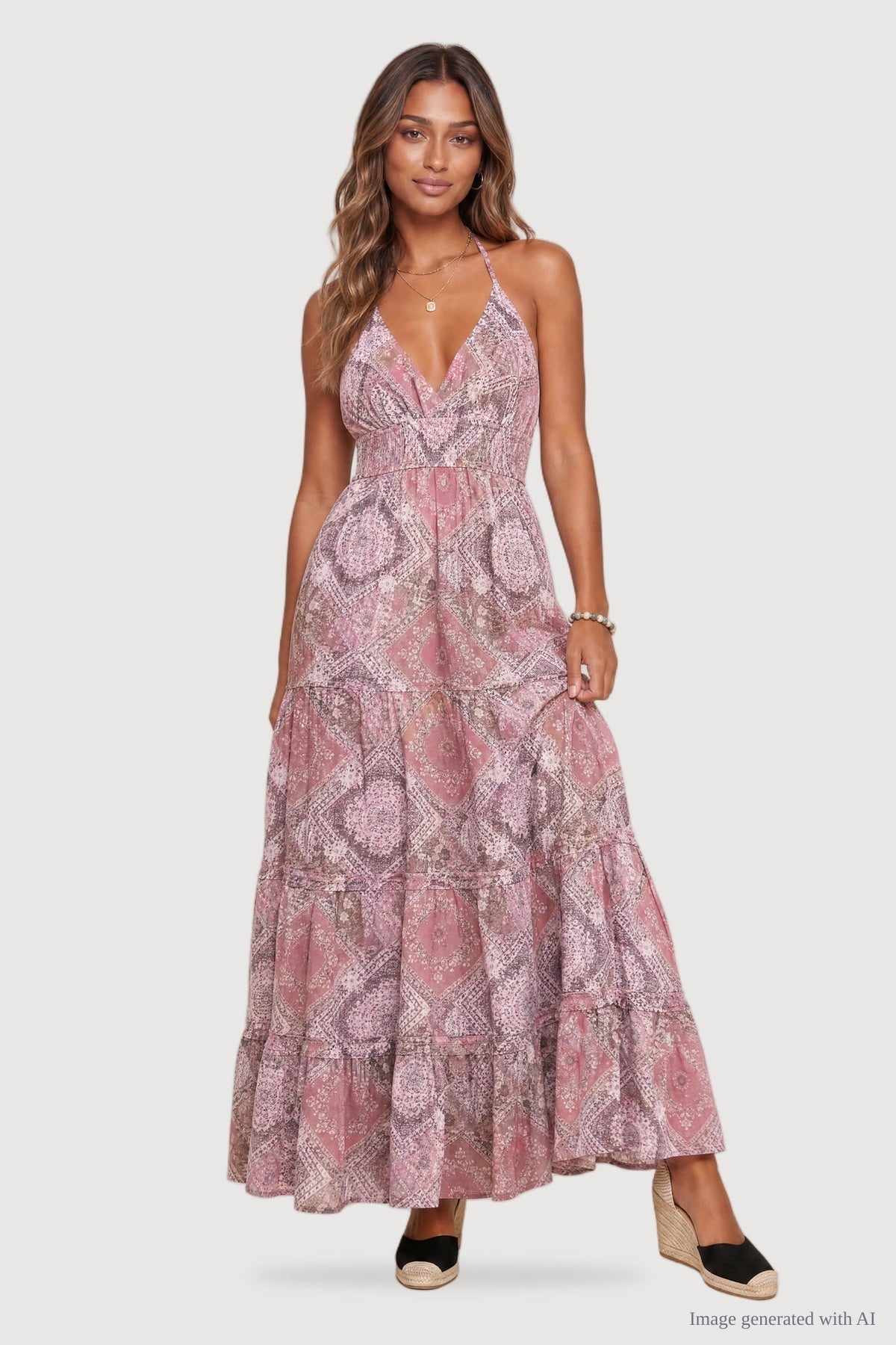 Tie-Back Tiered Maxi Dress