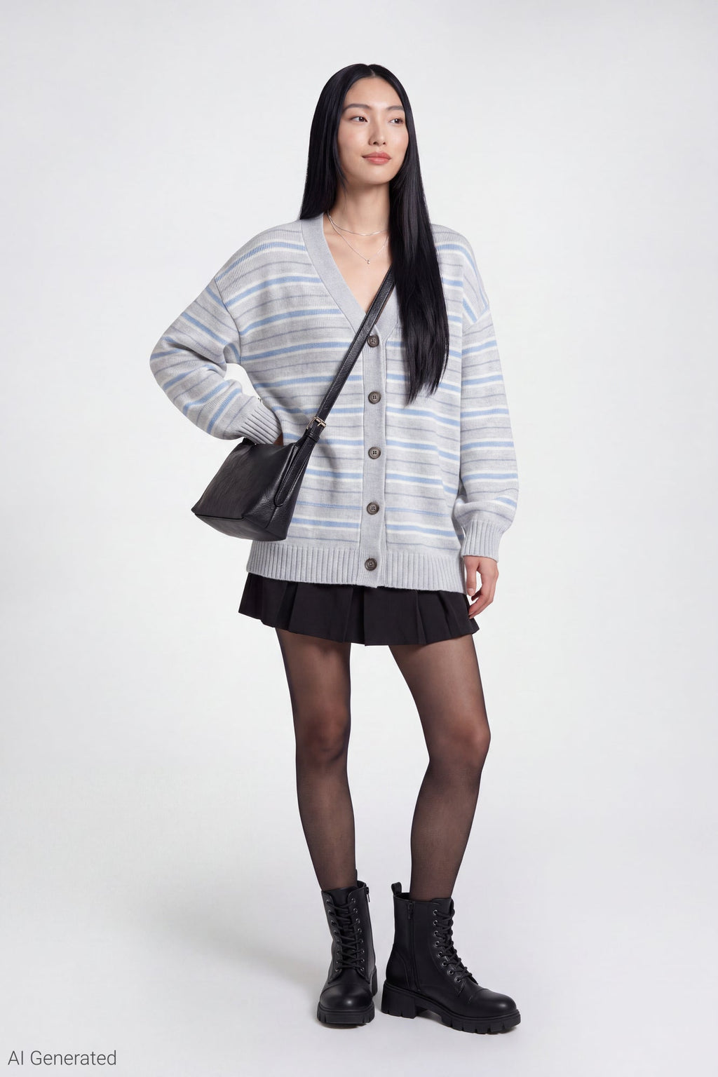Striped V-Neck Button-Up Cardigan