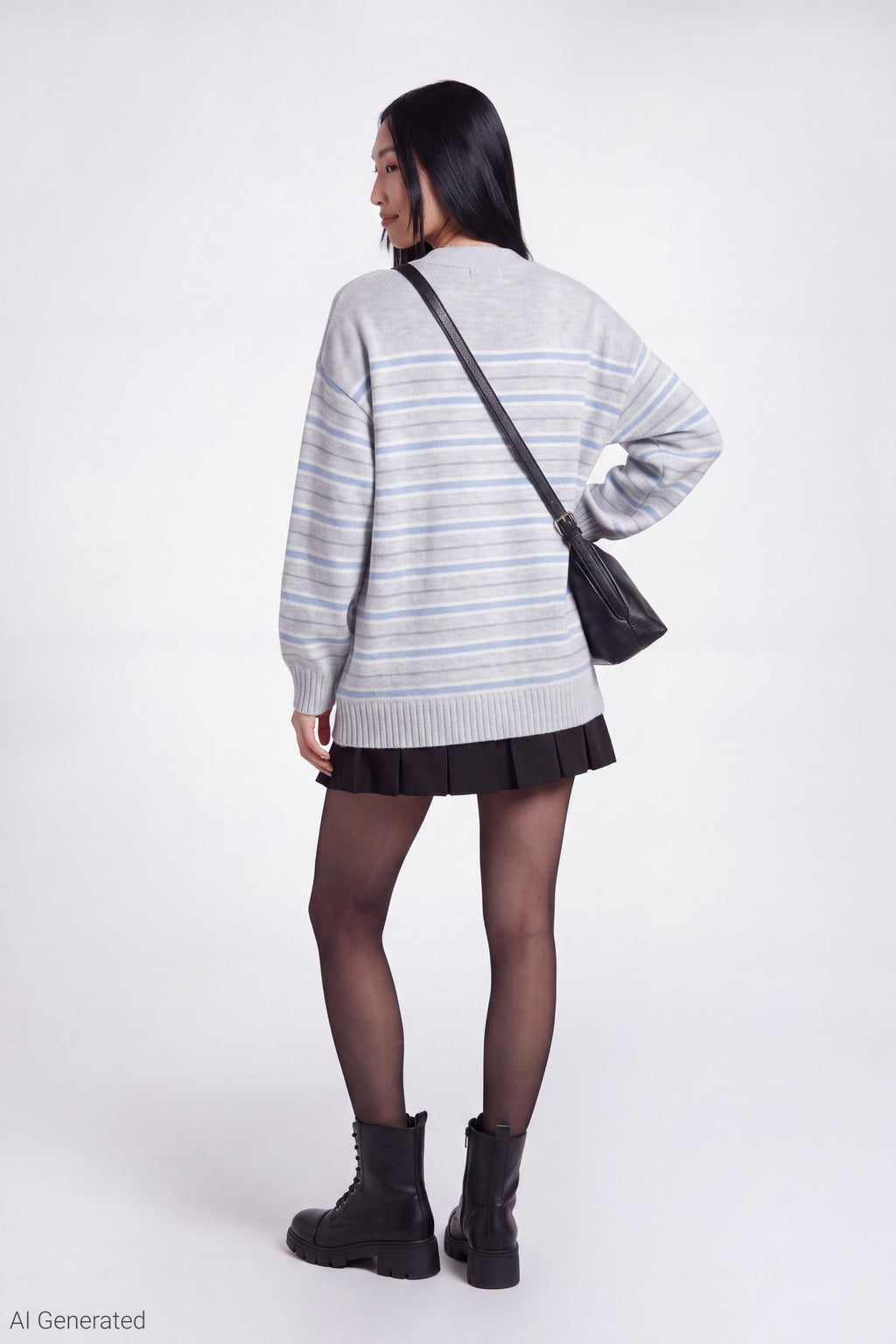 Striped V-Neck Button-Up Cardigan