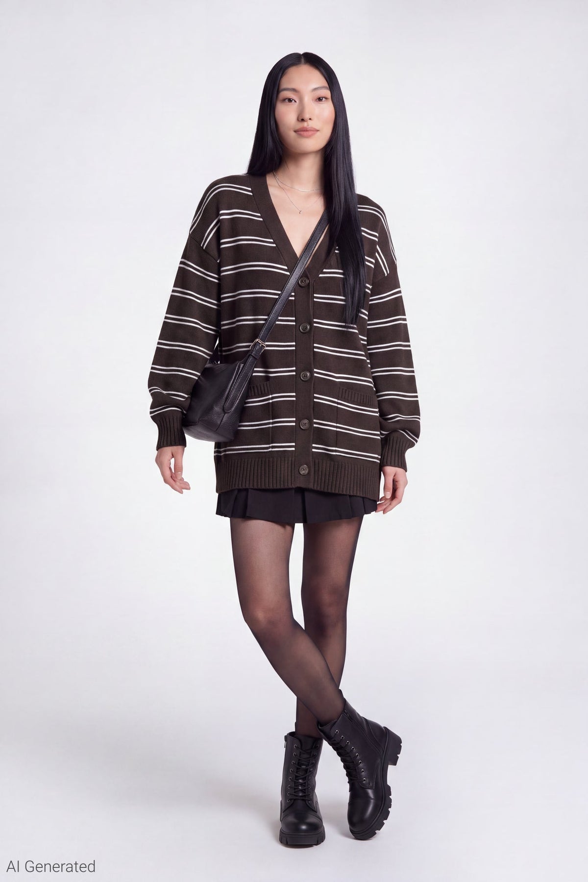 Striped V-Neck Button-Up Cardigan