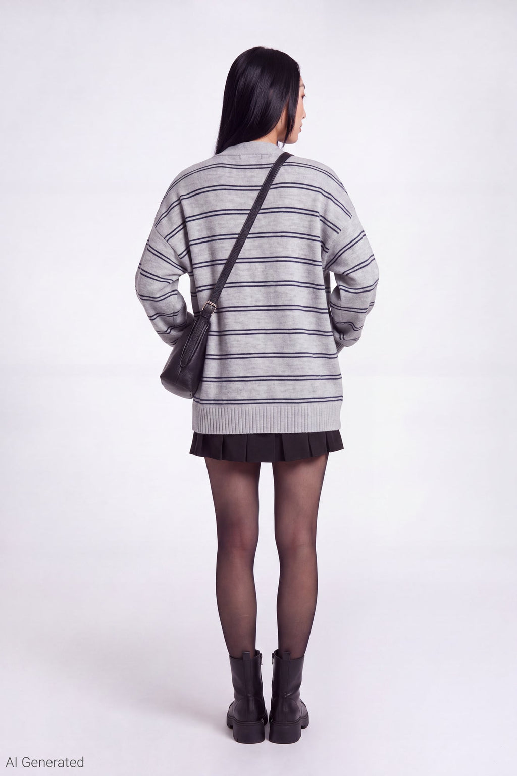 Striped V-Neck Button-Up Cardigan