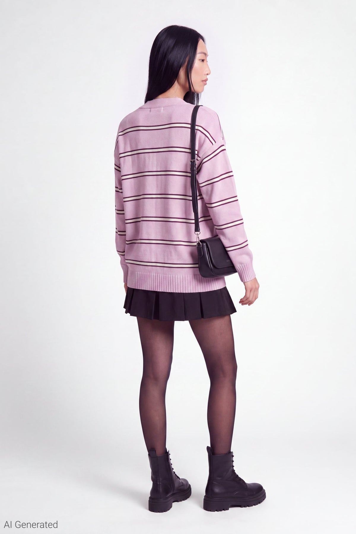 Striped V-Neck Button-Up Cardigan