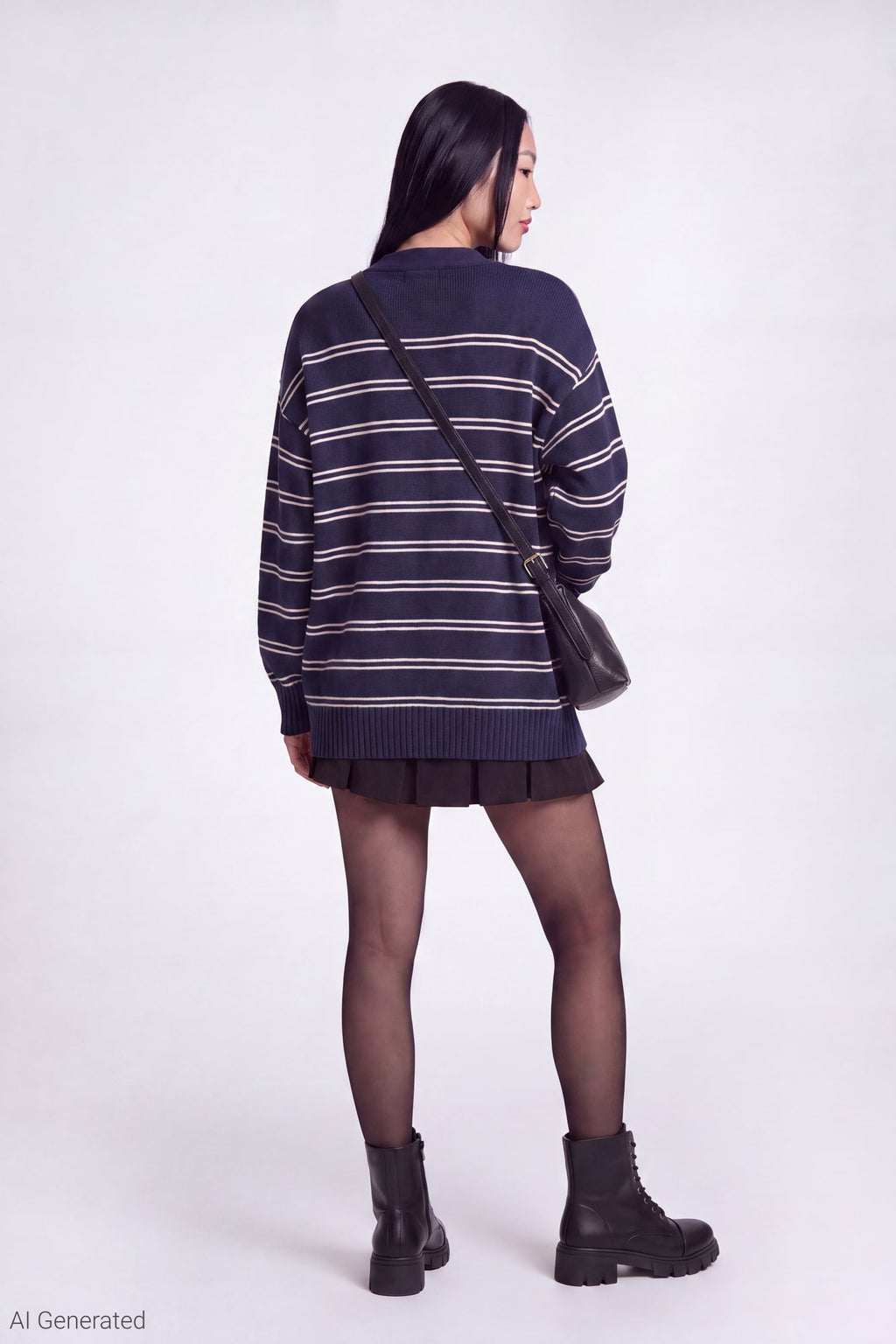 Striped V-Neck Button-Up Cardigan