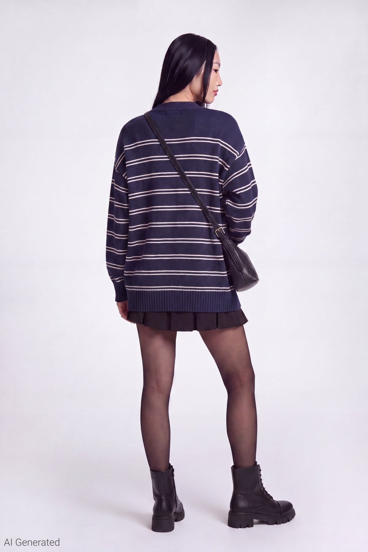 Striped V-Neck Button-Up Cardigan