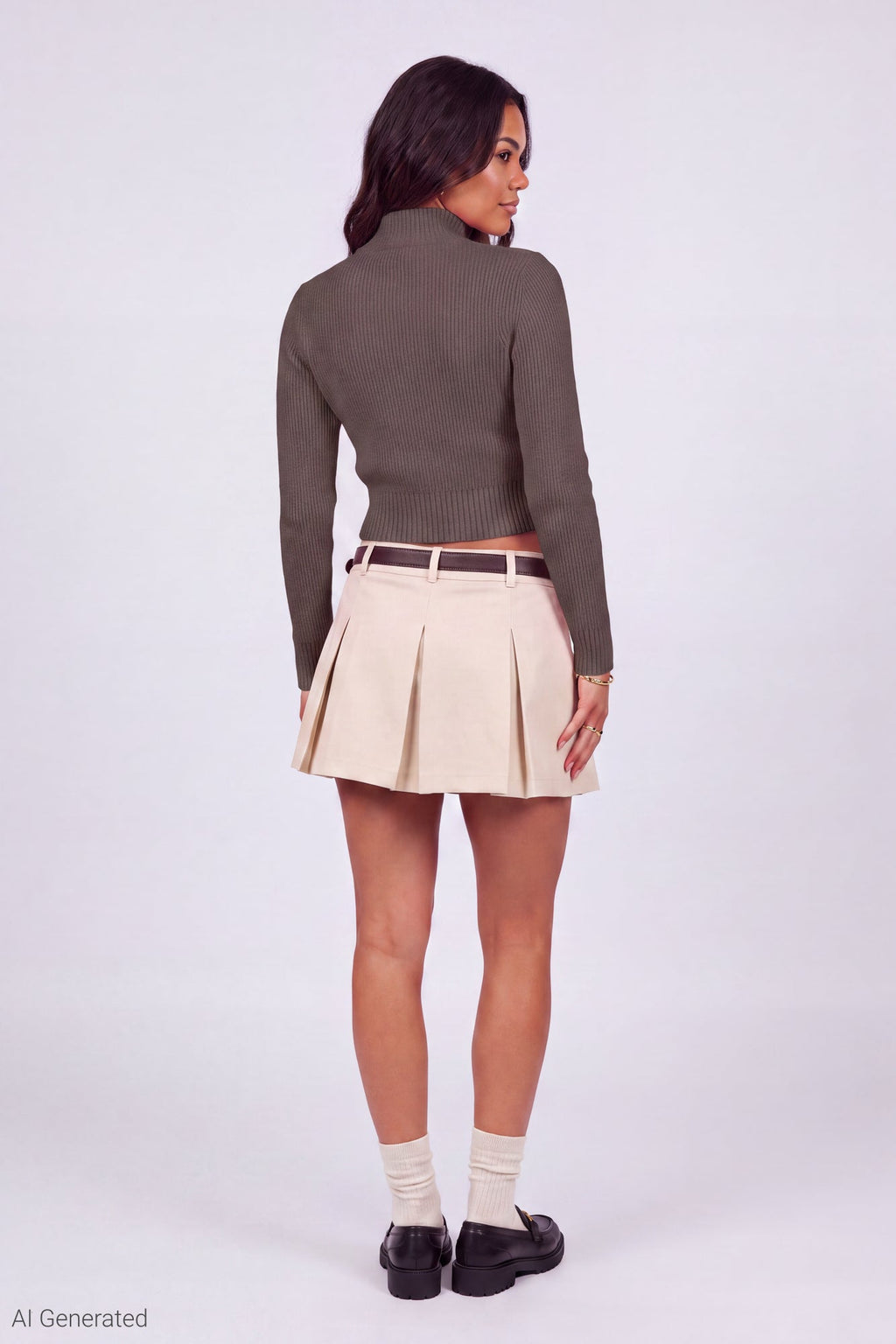 Ribbed Bow Embroidered Zip-Up Sweater