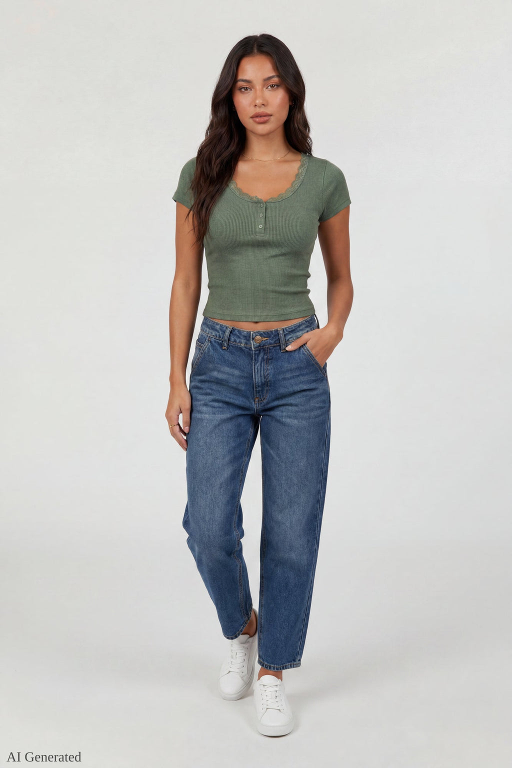 Ribbed Lace Trim Short Sleeve Top