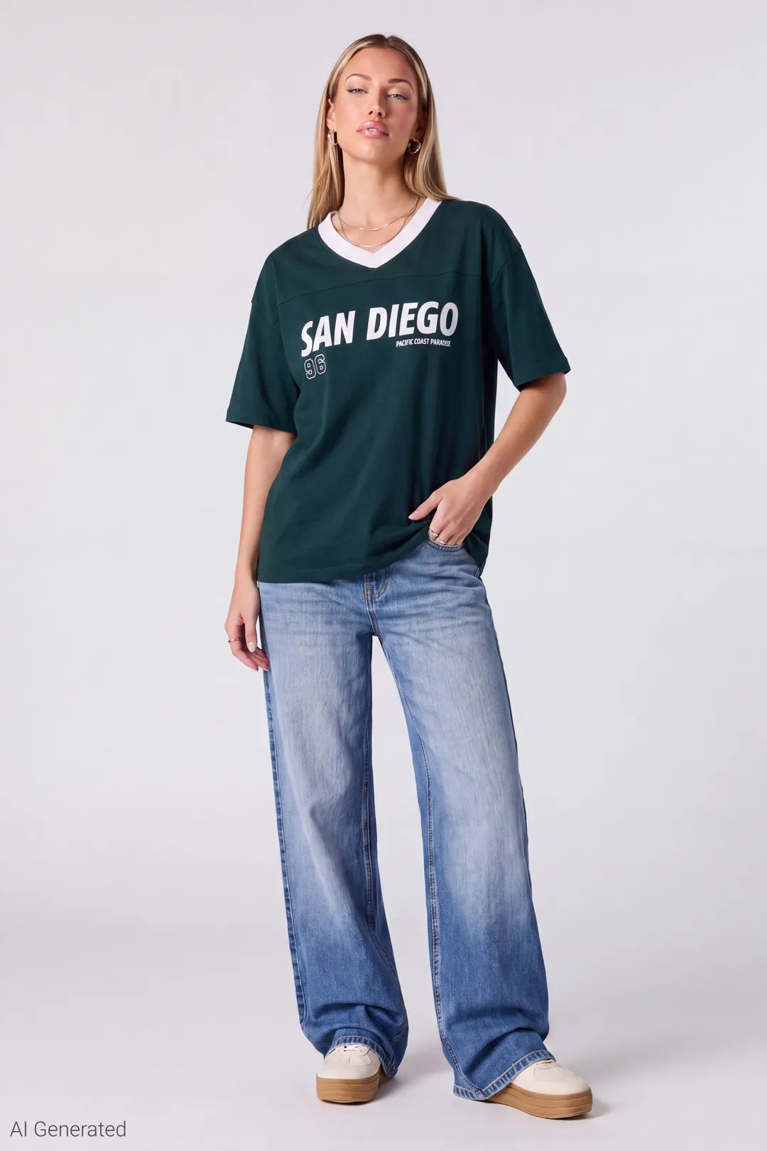 Graphic V-Neck Jersey T-Shirt