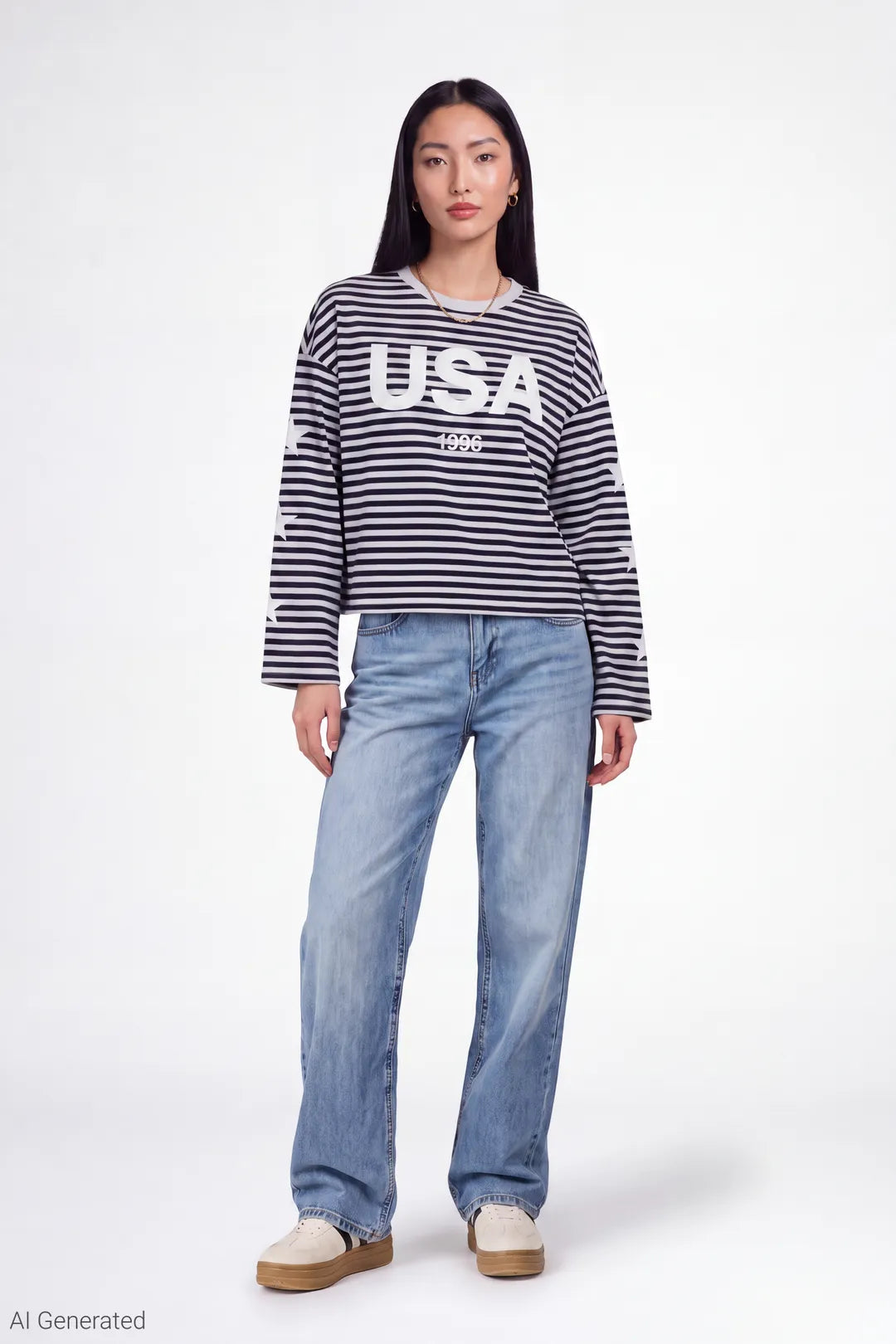 Graphic Striped Long Sleeve Top