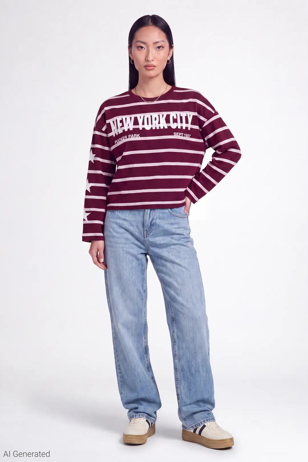 Graphic Striped Long Sleeve Top