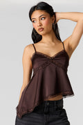 Satin Lace Trim Asymmetrical Cami