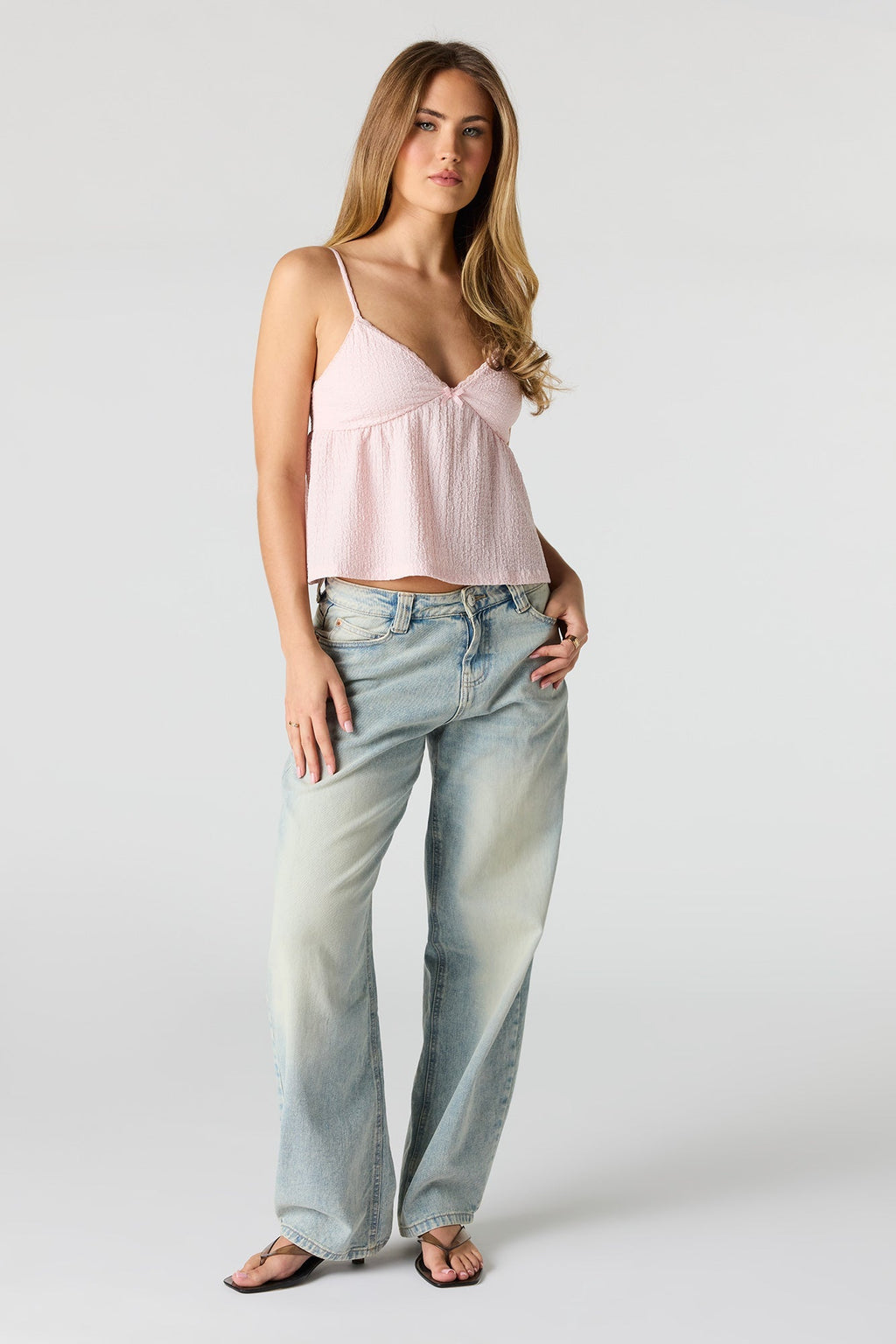 Textured V-Neck Babydoll Tank