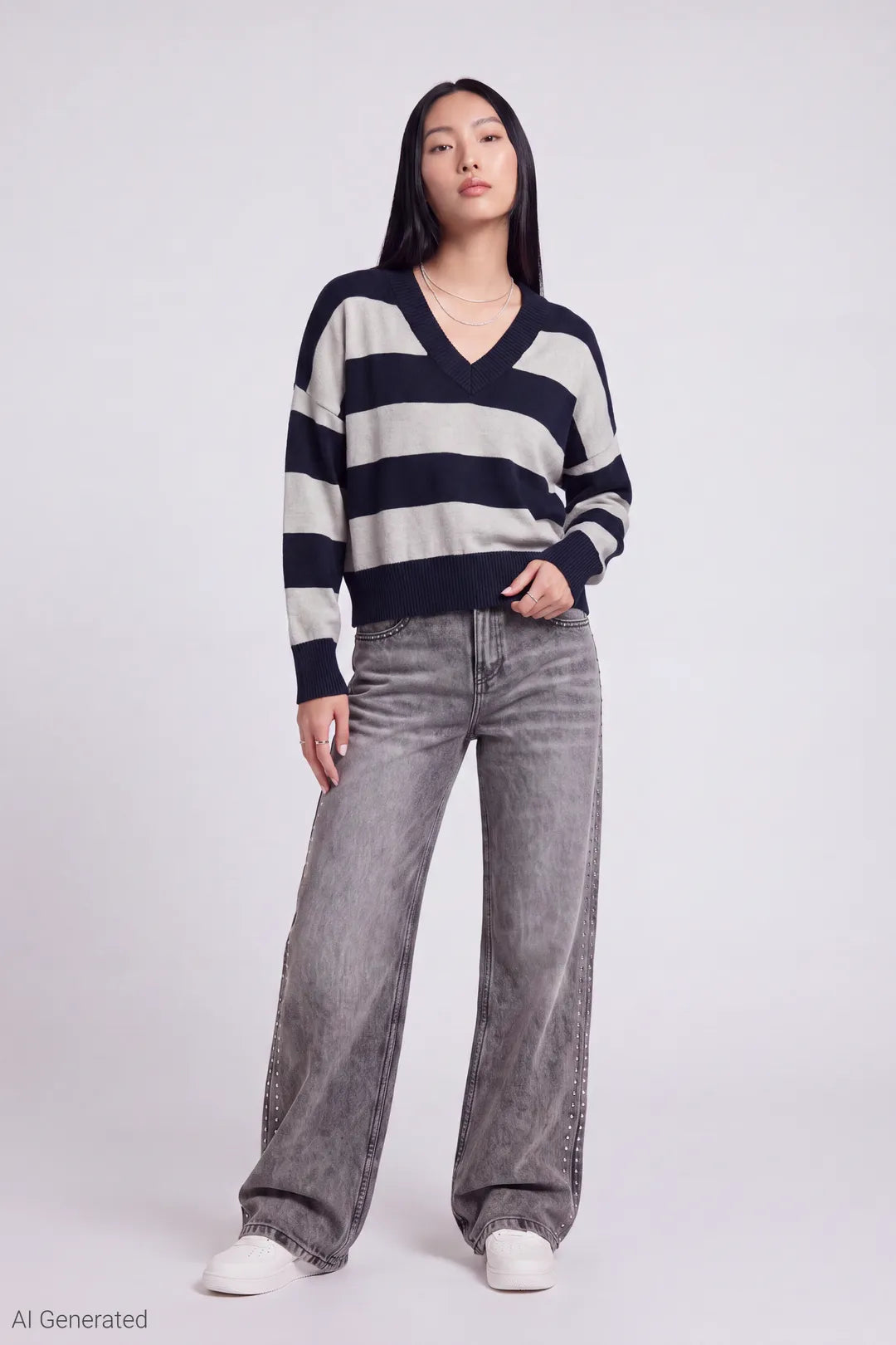 Striped V-Neck Sweater
