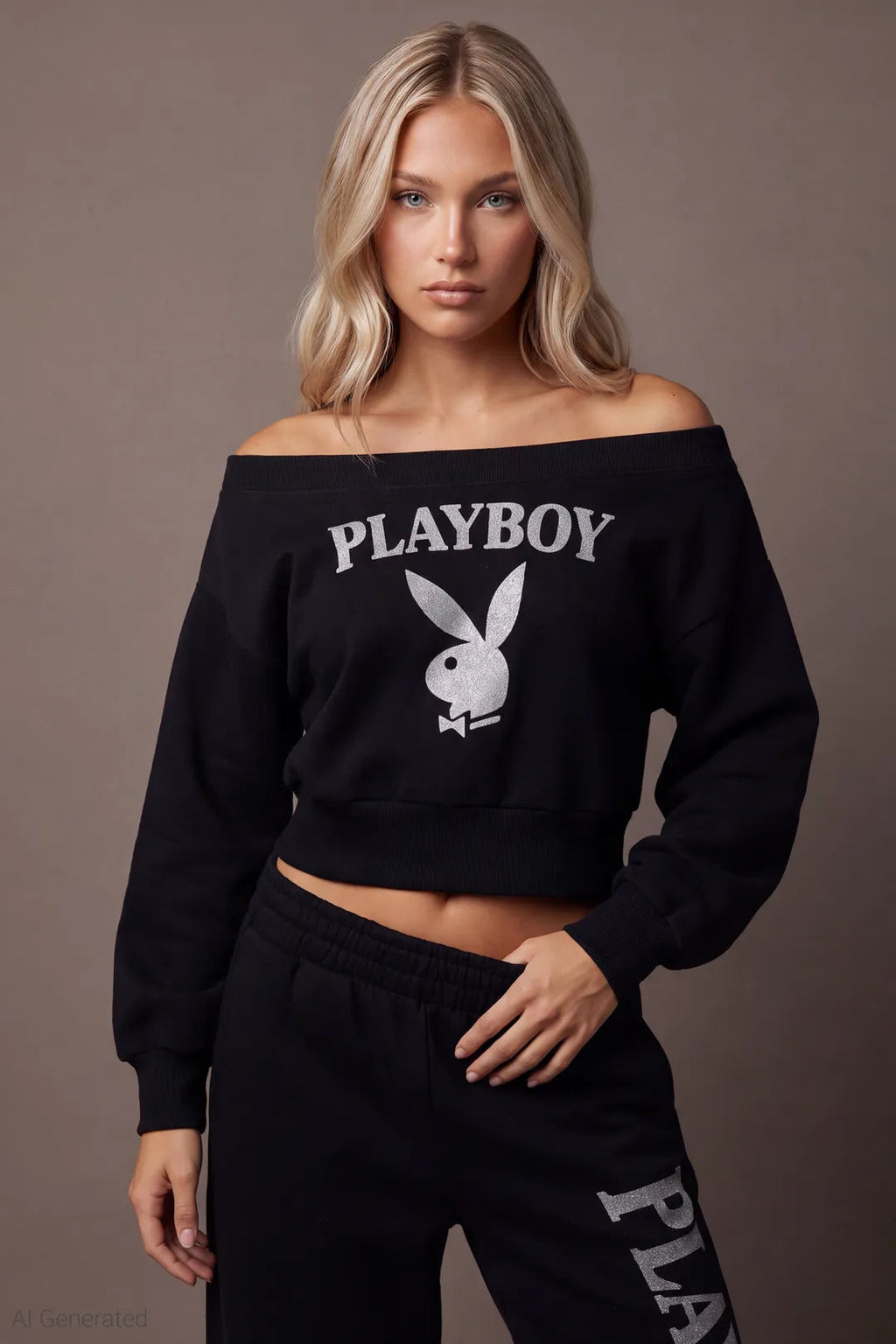 Playboy Fleece Off Shoulder Sweatshirt
