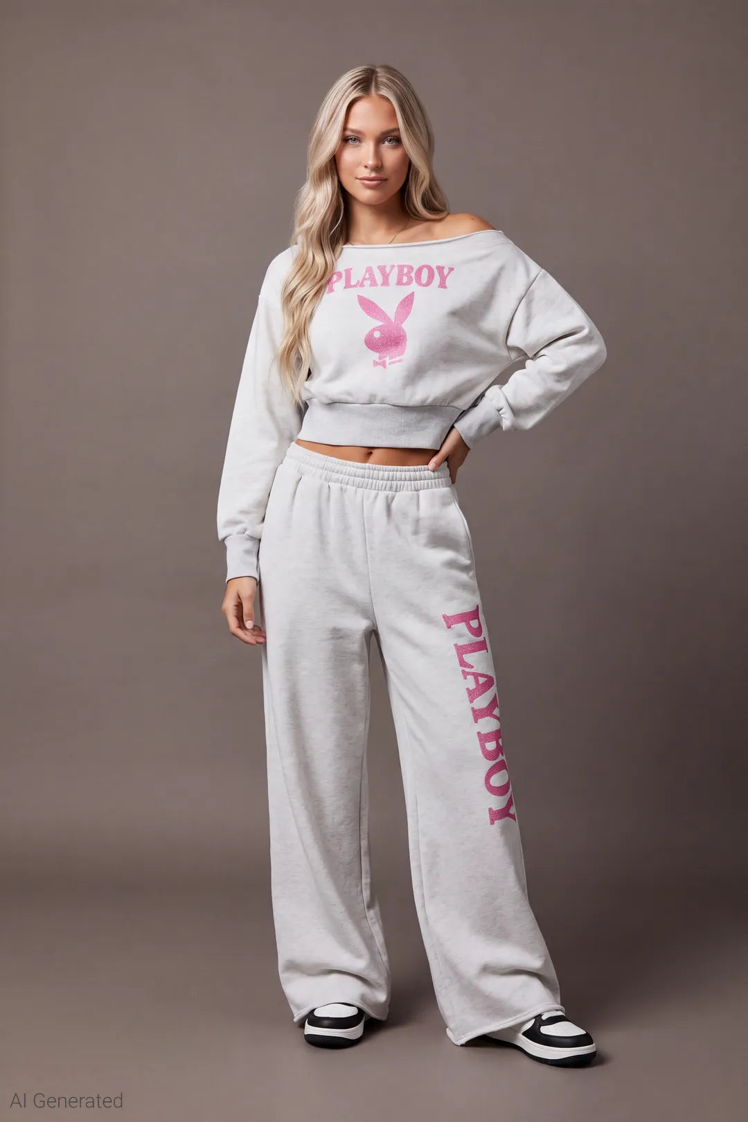 Playboy Fleece Off Shoulder Sweatshirt