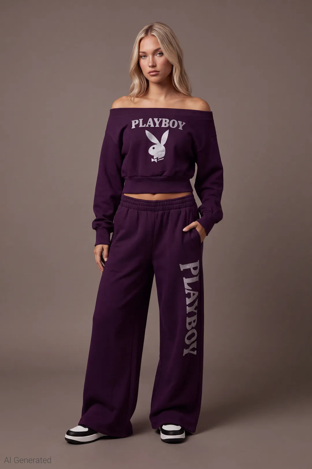 Playboy Fleece Off Shoulder Sweatshirt