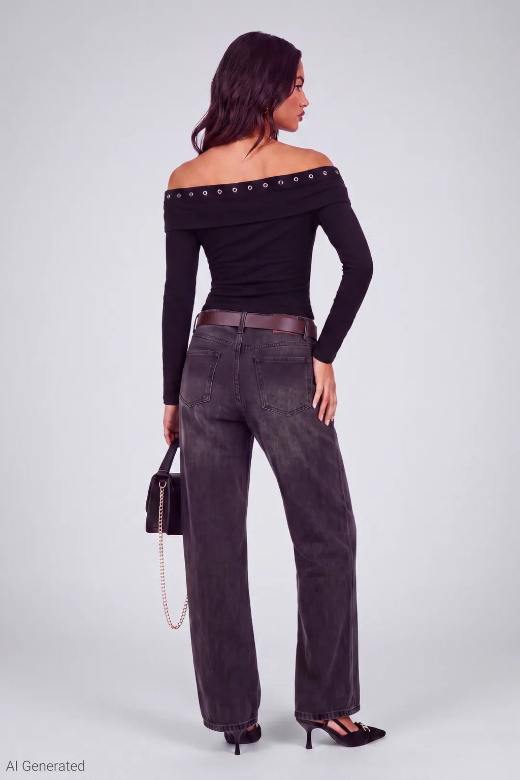 Studded Off Shoulder Long Sleeve Top