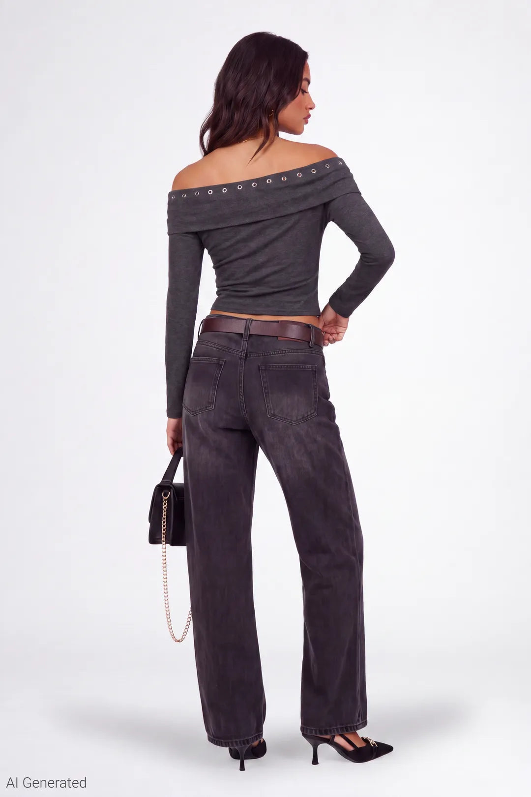 Studded Off Shoulder Long Sleeve Top