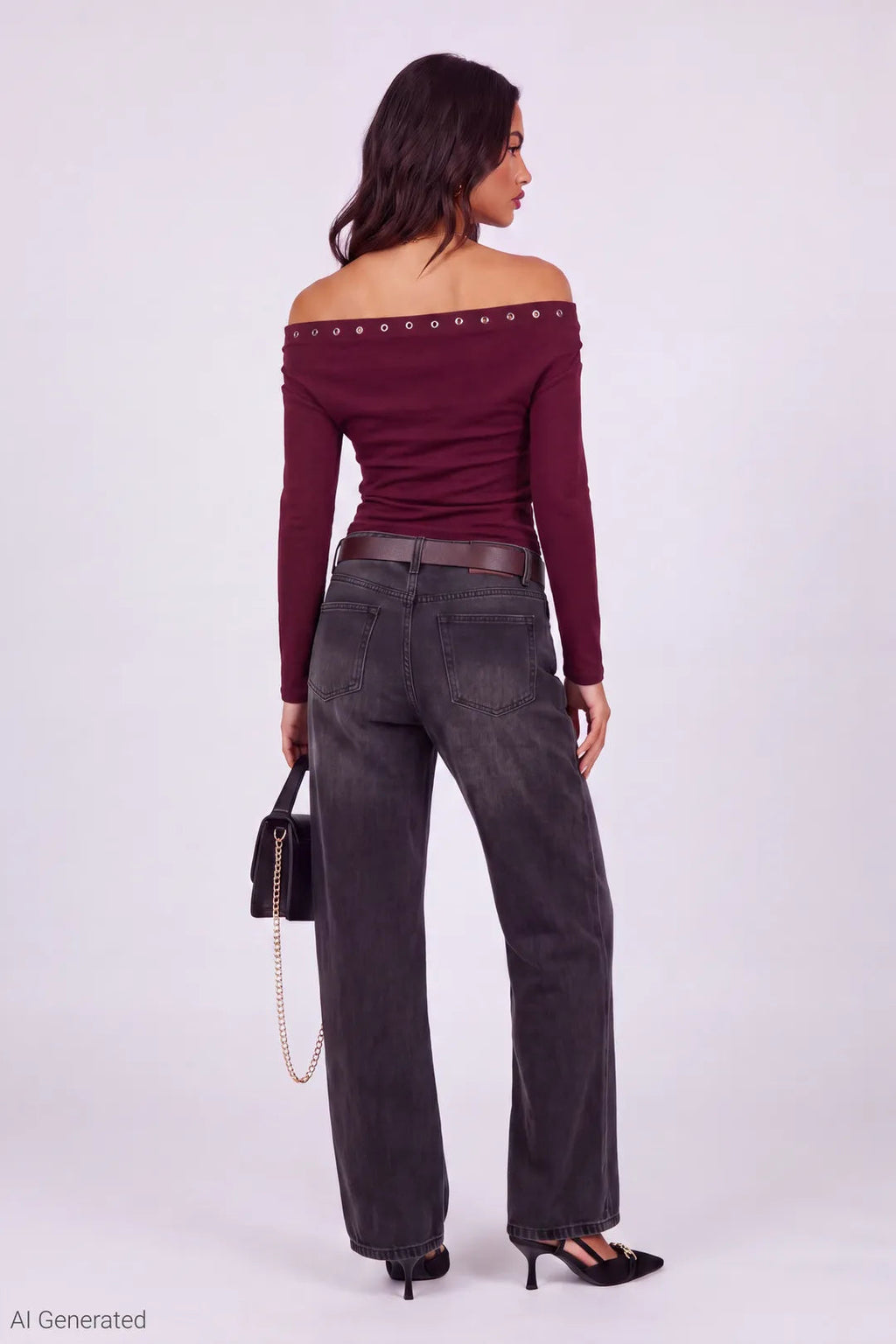 Studded Off Shoulder Long Sleeve Top