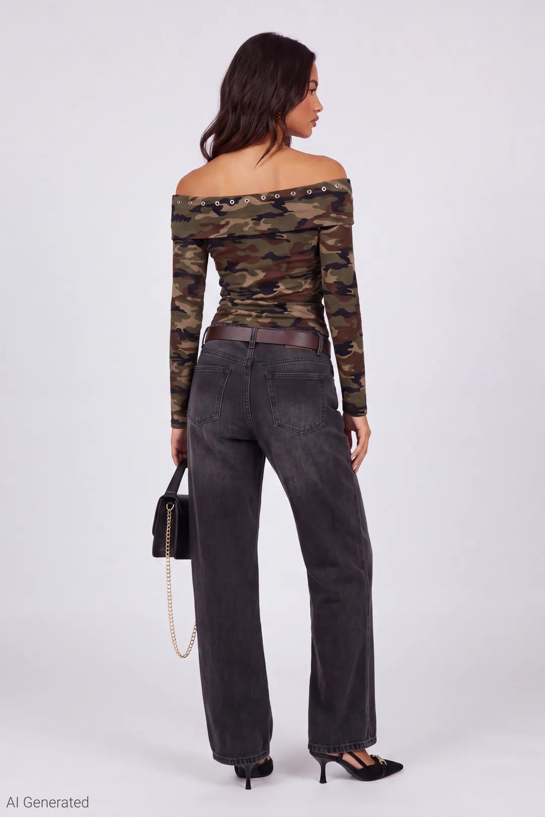 Studded Off Shoulder Long Sleeve Top