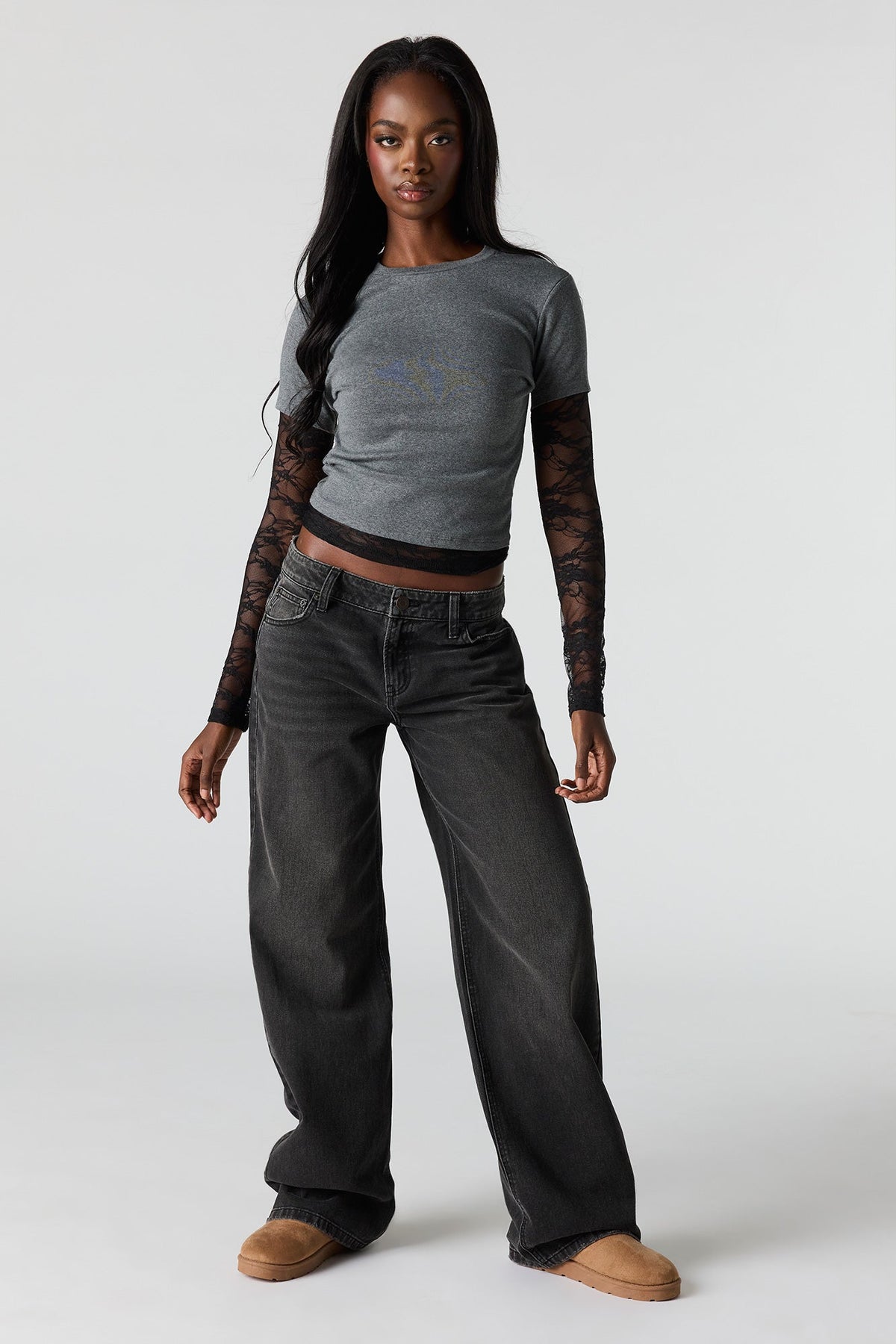 Twofer Lace Long Sleeve Top