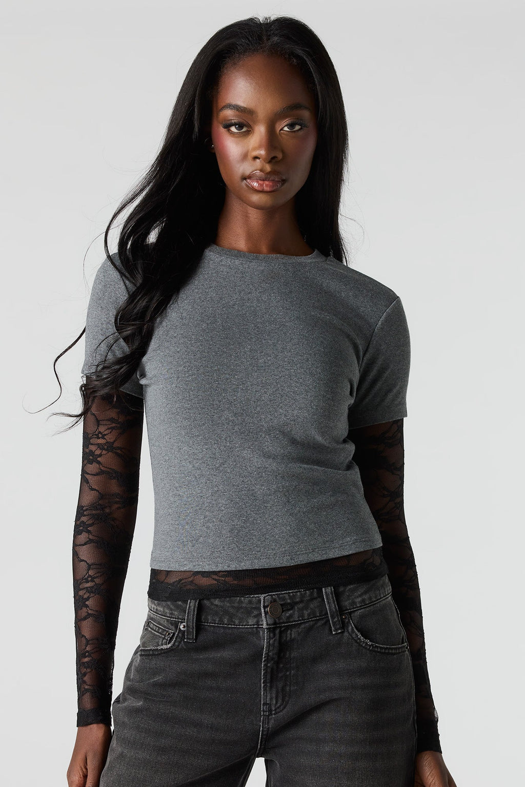 Twofer Lace Long Sleeve Top