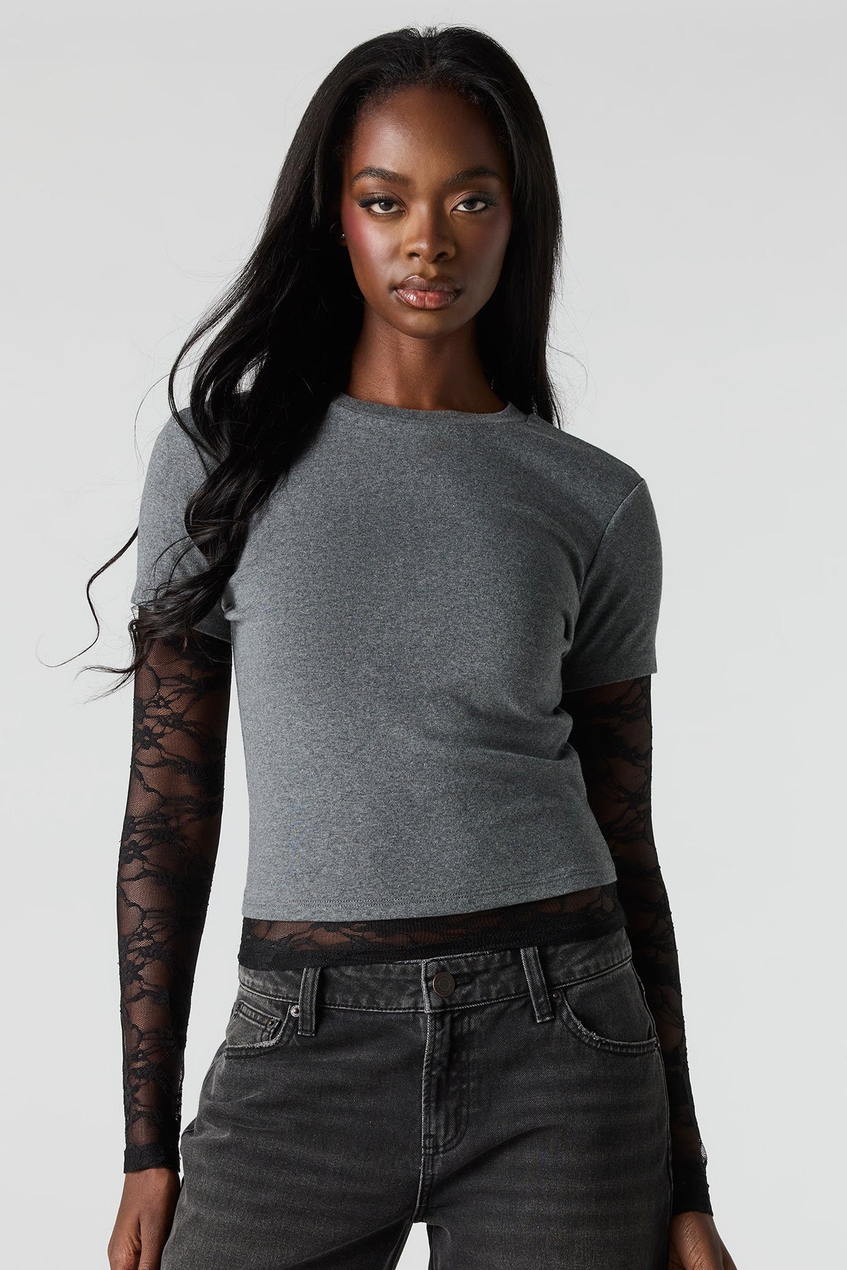 Twofer Lace Long Sleeve Top