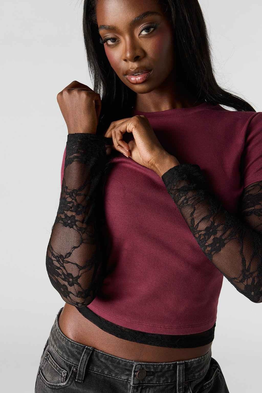 Twofer Lace Long Sleeve Top