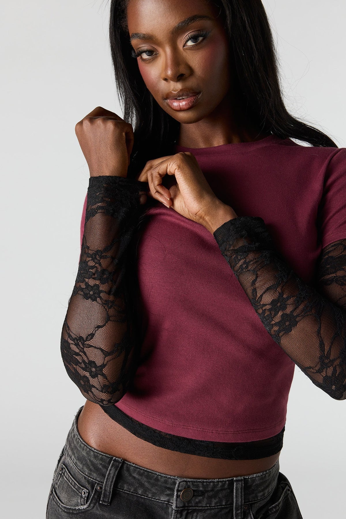 Twofer Lace Long Sleeve Top