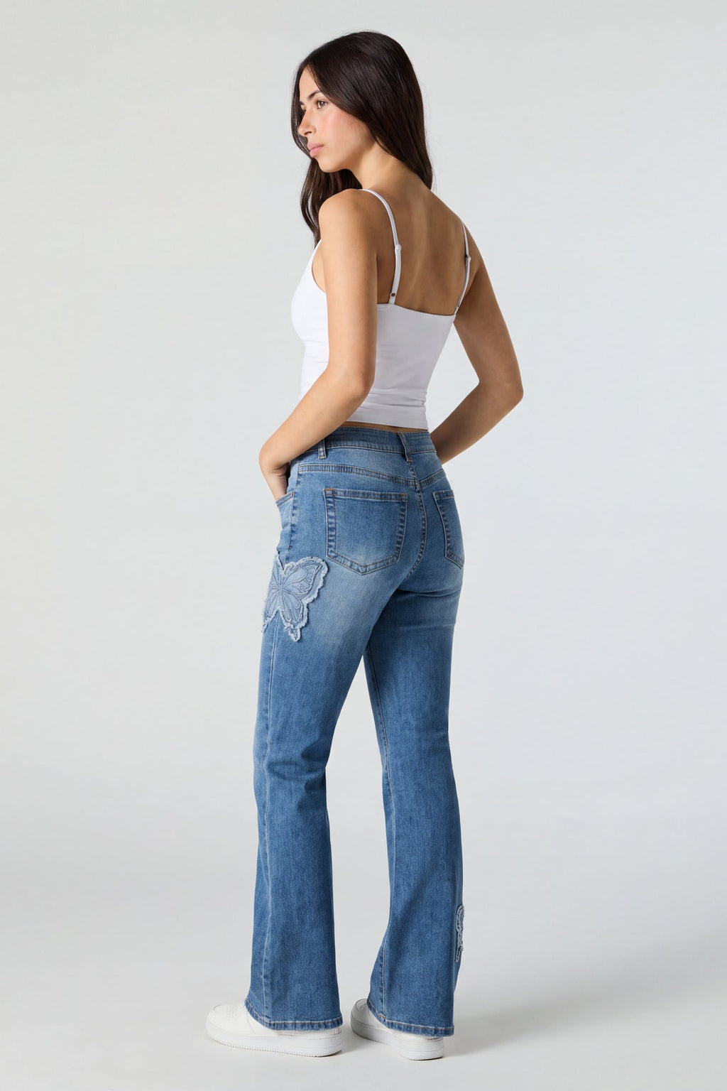 Stretch High Rise Butterfly Patch Flare Jean 22"