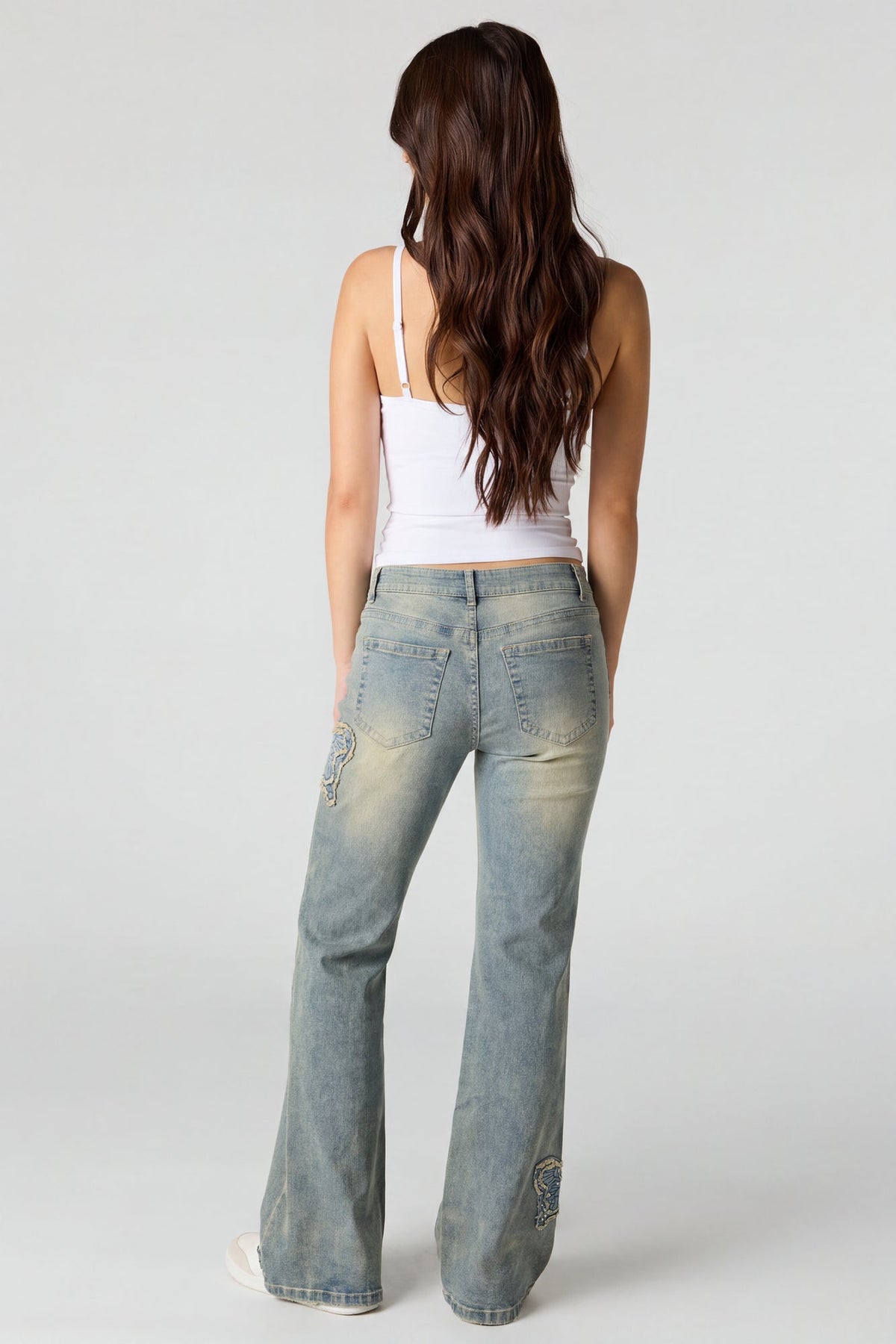Stretch High Rise Butterfly Patch Flare Jean 22"