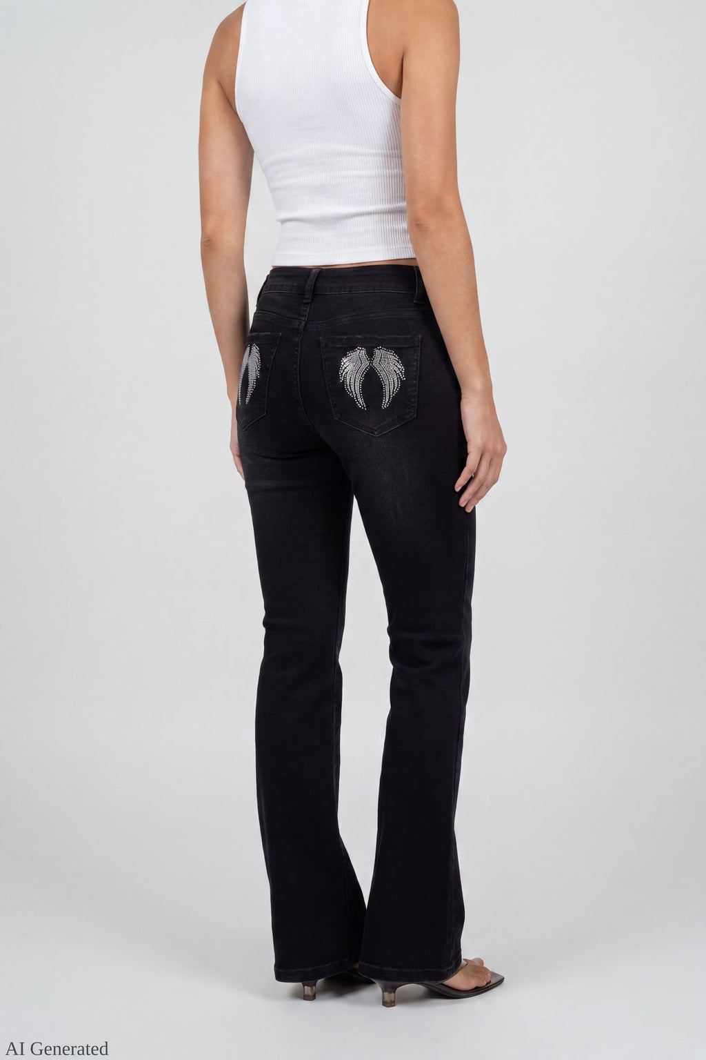 Stretch Low Rise Rhinestone Embroidered Flare Jean