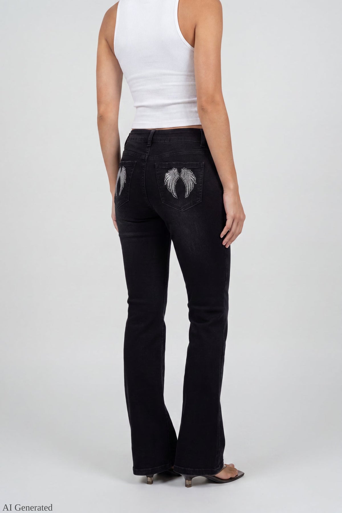 Stretch Low Rise Rhinestone Embroidered Flare Jean