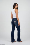 Stretch Low Rise Rhinestone Embroidered Flare Jean